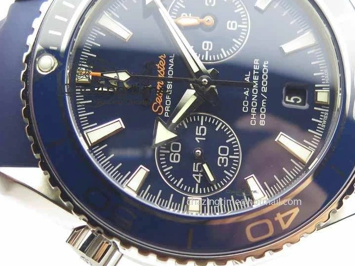 0203 Chic Planet Ocean Master Chrono 45mm SS OM 1:1 Best Edition Blue Dial On Blue Rubber Strap A 8172